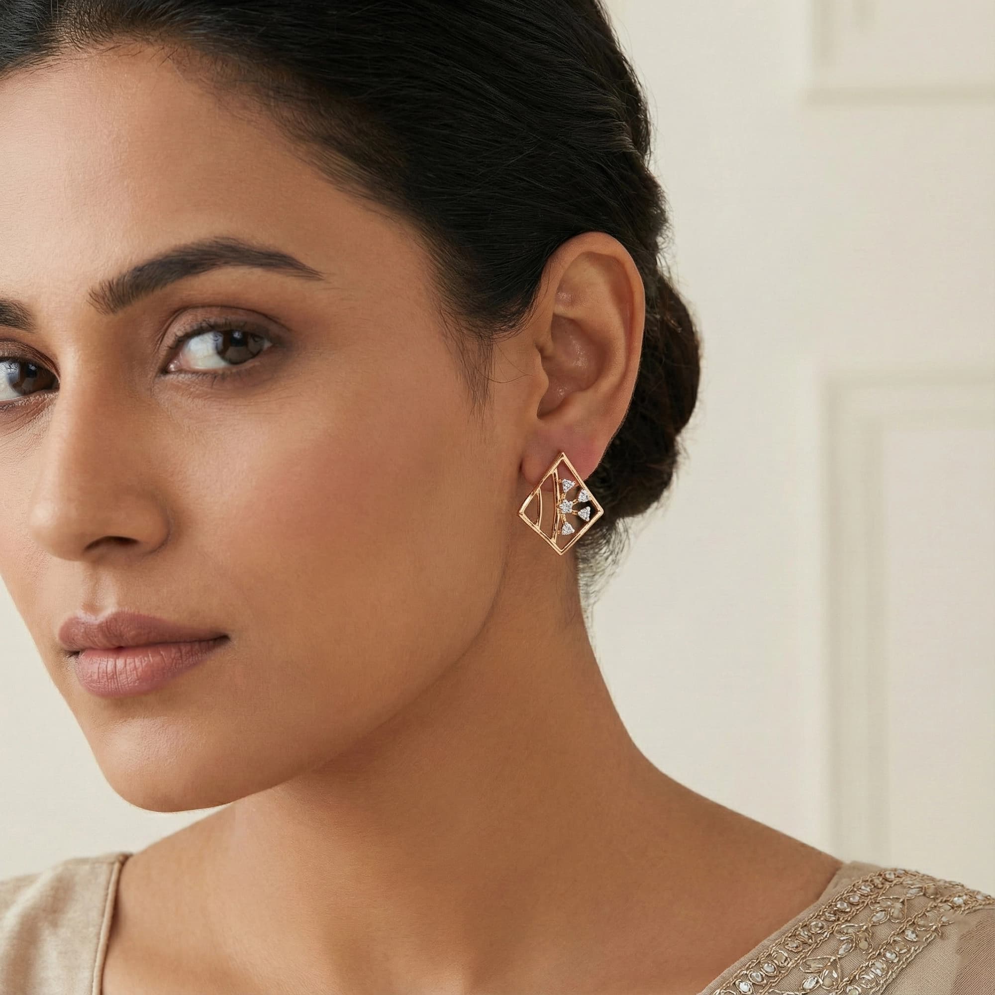 Yellow Gold Diamond Earrings thumbnail 3